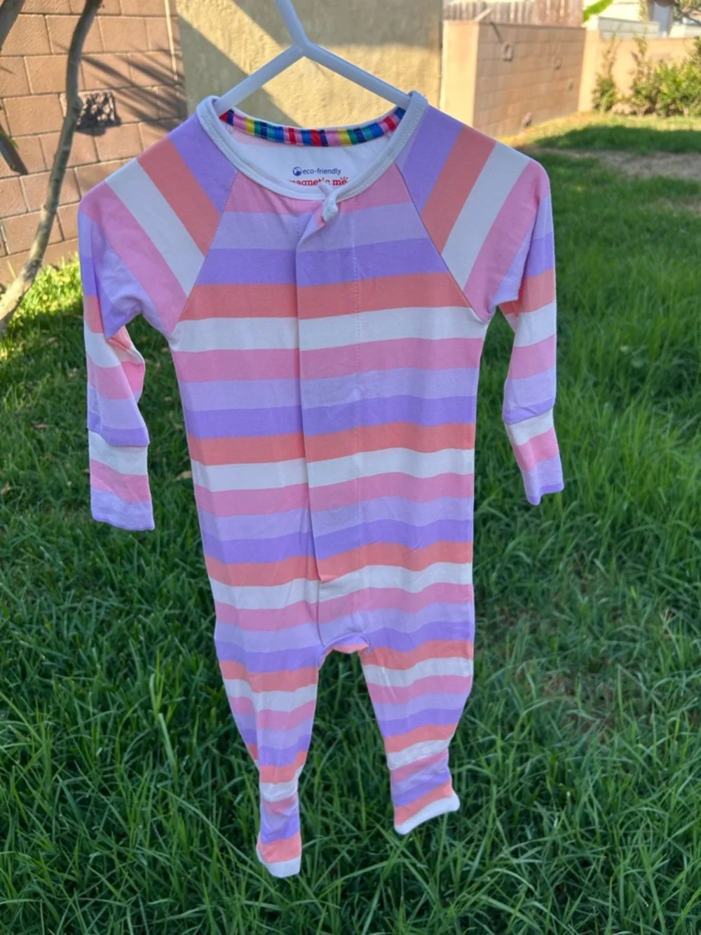 Magnetic Me Pink, Purple & Cream Striped Footie